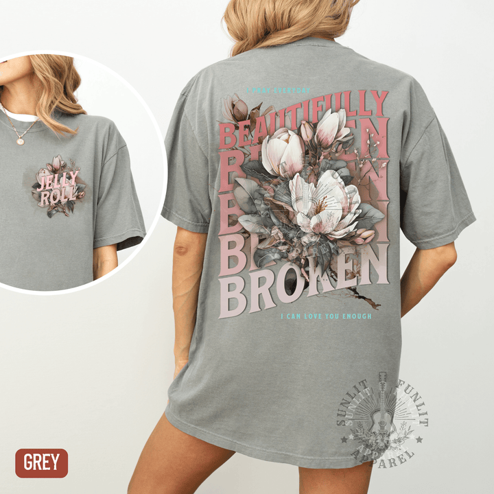 Beautifully Broken Floral Jelly Fan Tee - Sunlit Funlit | Graphic Tees for Country Concert Addicts