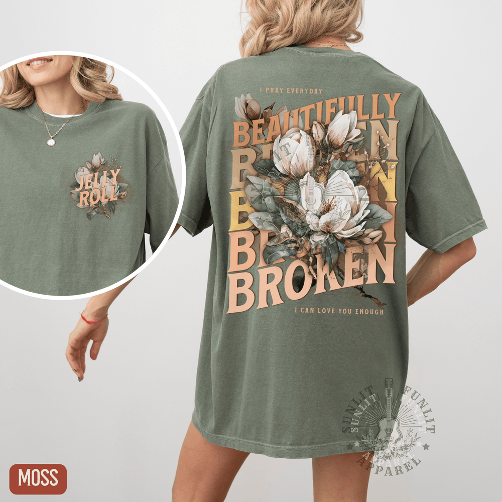 Beautifully Broken Floral Jelly Fan Tee - Sunlit Funlit | Graphic Tees for Country Concert Addicts