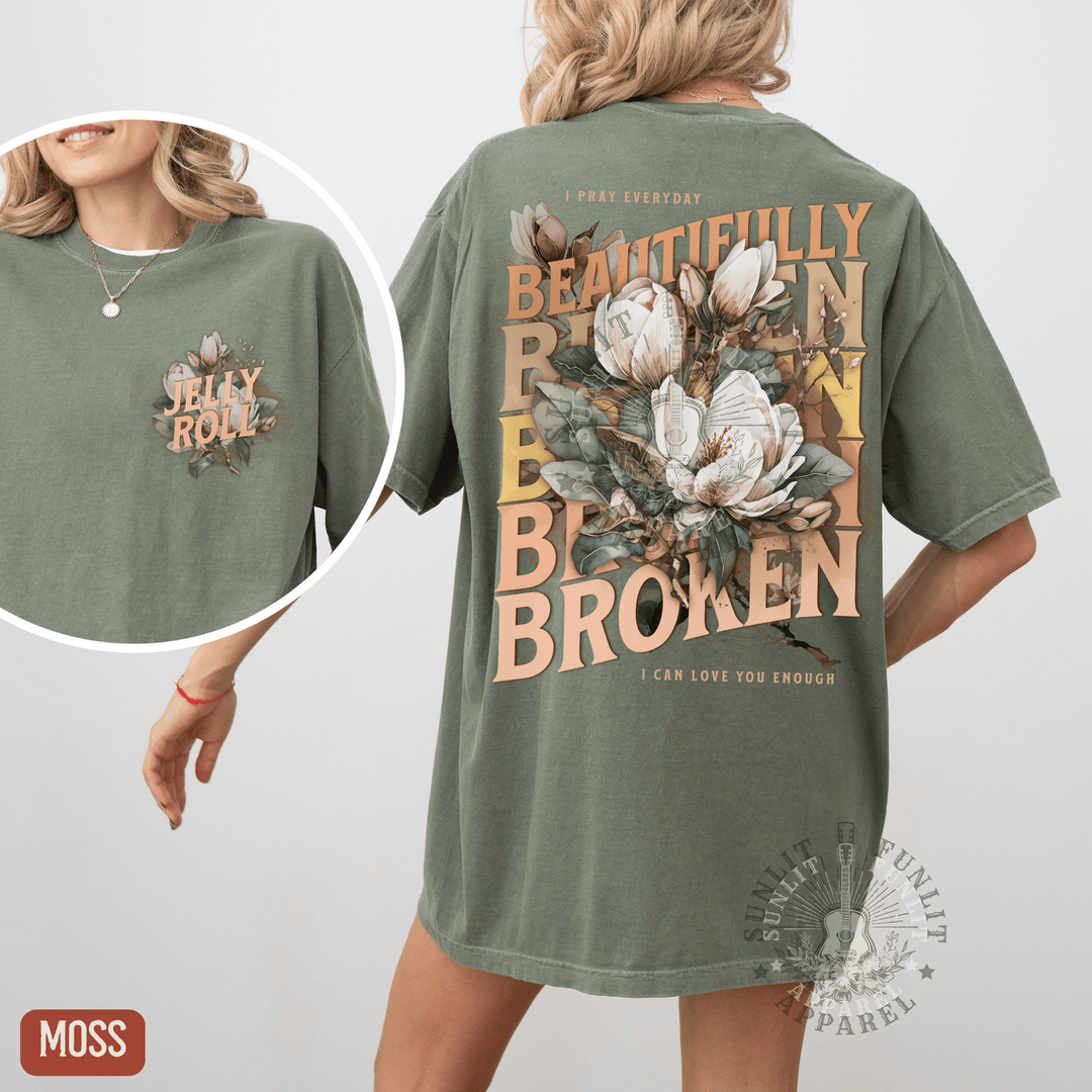 Beautifully Broken Floral Jelly Fan Tee - Sunlit Funlit | Graphic Tees for Country Concert Addicts