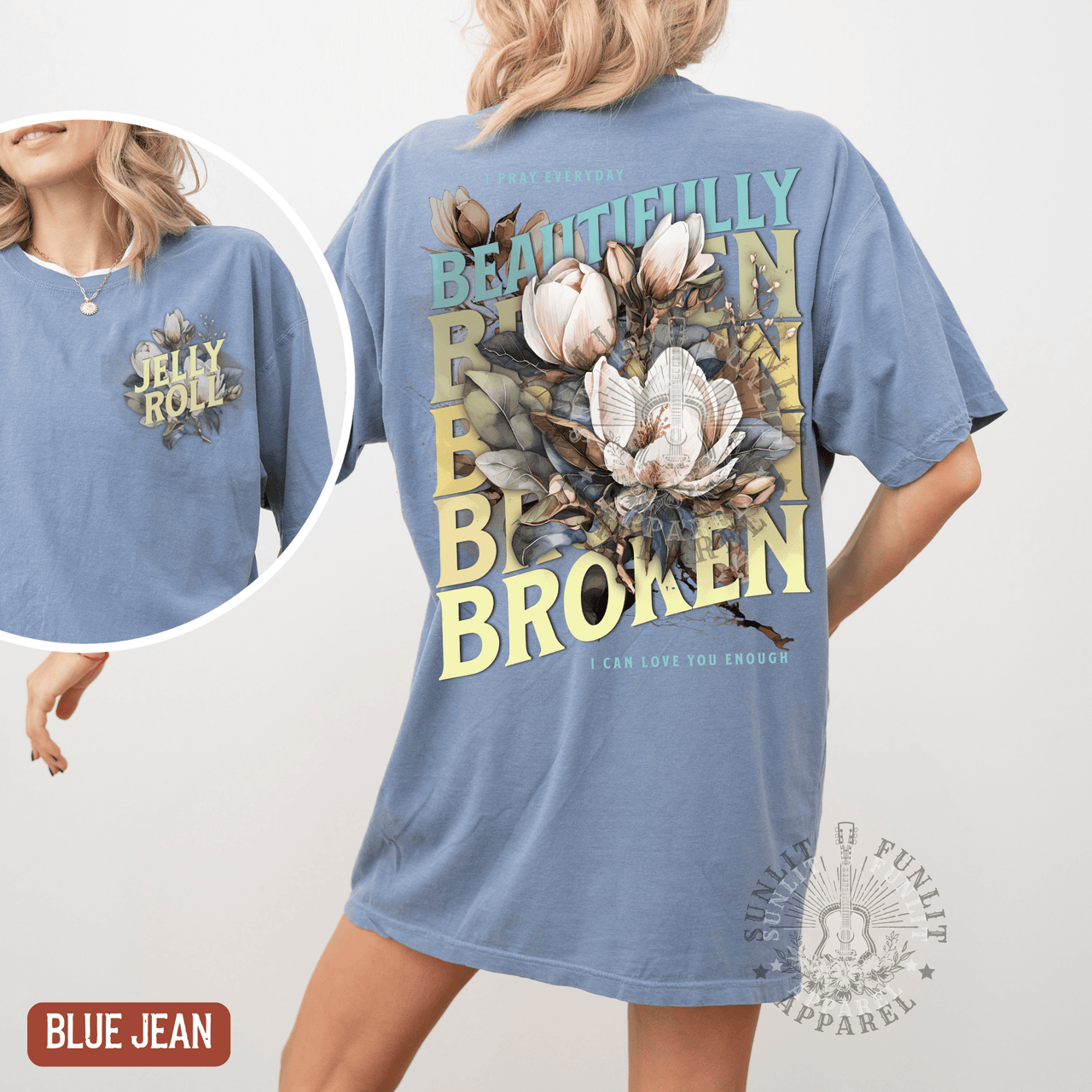 Beautifully Broken Floral Jelly Fan Tee - Sunlit Funlit | Graphic Tees for Country Concert Addicts