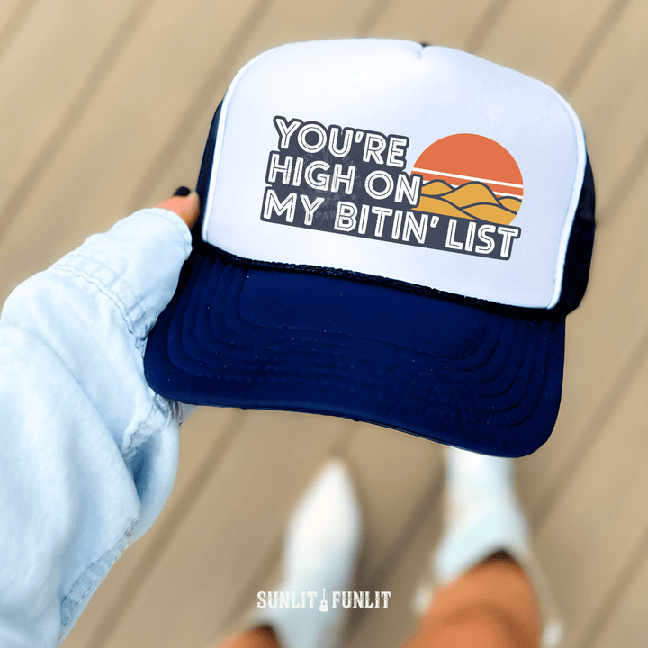 Bitin' List Retro Country Trucker Hat - Sunlit Funlit | Graphic Tees for Country Concert Addicts