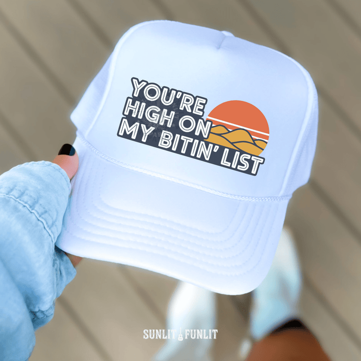 Bitin' List Retro Country Trucker Hat - Sunlit Funlit | Graphic Tees for Country Concert Addicts