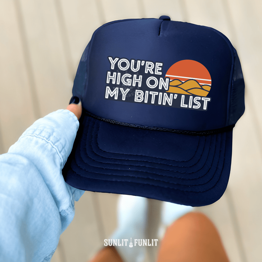Bitin' List Retro Country Trucker Hat - Sunlit Funlit | Graphic Tees for Country Concert Addicts