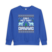 Thumbnail for Can I Pet That Dawwg Toddler Christmas Meme Sweater - Sunlit Funlit Country Music Tees