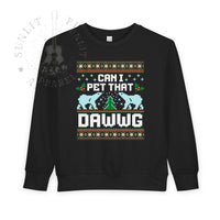 Thumbnail for Can I Pet That Dawwg Toddler Christmas Meme Sweater - Sunlit Funlit Country Music Tees