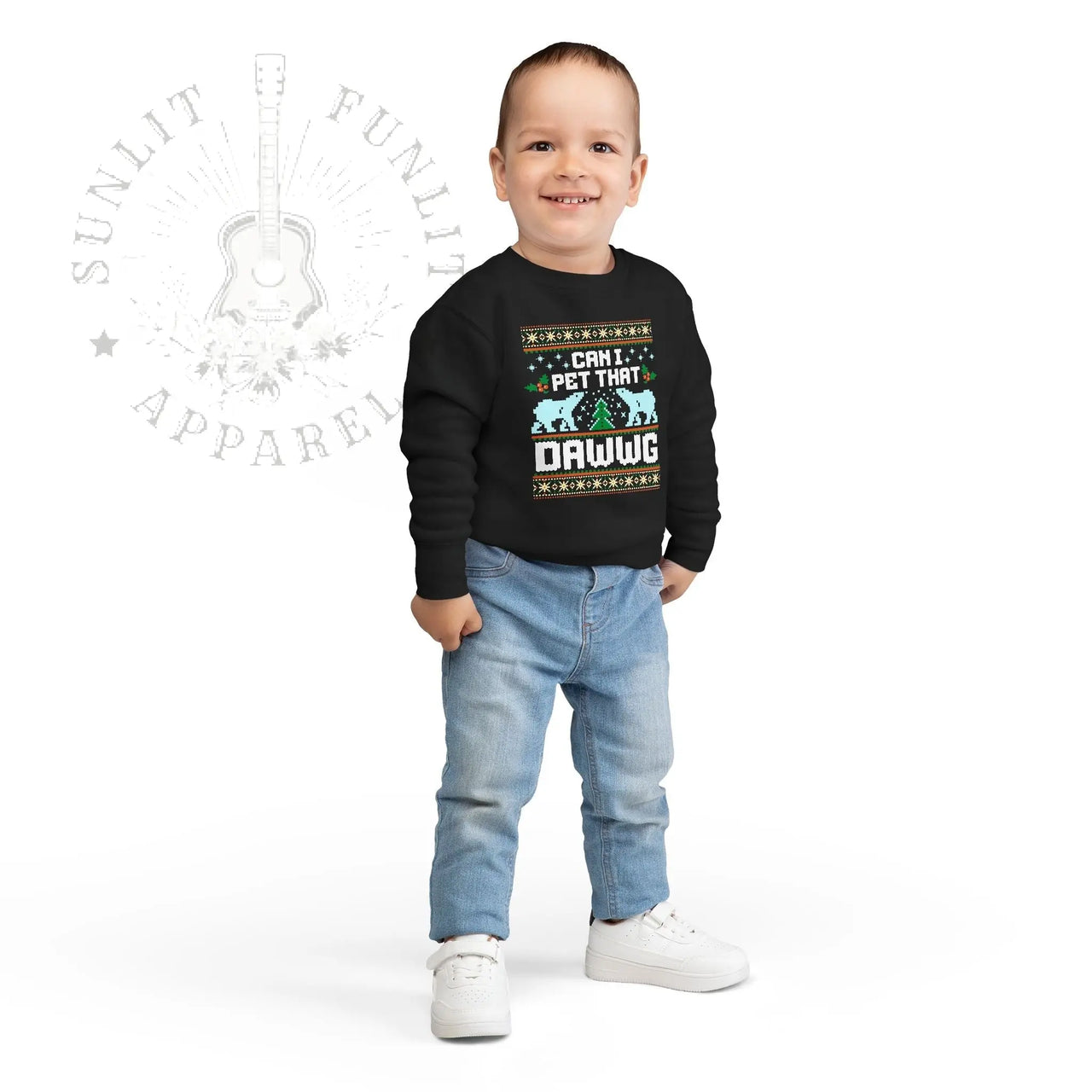 Can I Pet That Dawwg Toddler Christmas Meme Sweater - Sunlit Funlit Country Music Tees