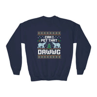 Thumbnail for Can I Pet that Dawwg Youth Christmas Meme Sweatshirt - Sunlit Funlit Country Music Tees