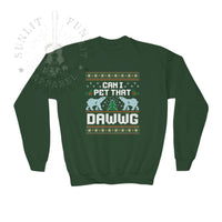 Thumbnail for Can I Pet that Dawwg Youth Christmas Meme Sweatshirt - Sunlit Funlit Country Music Tees