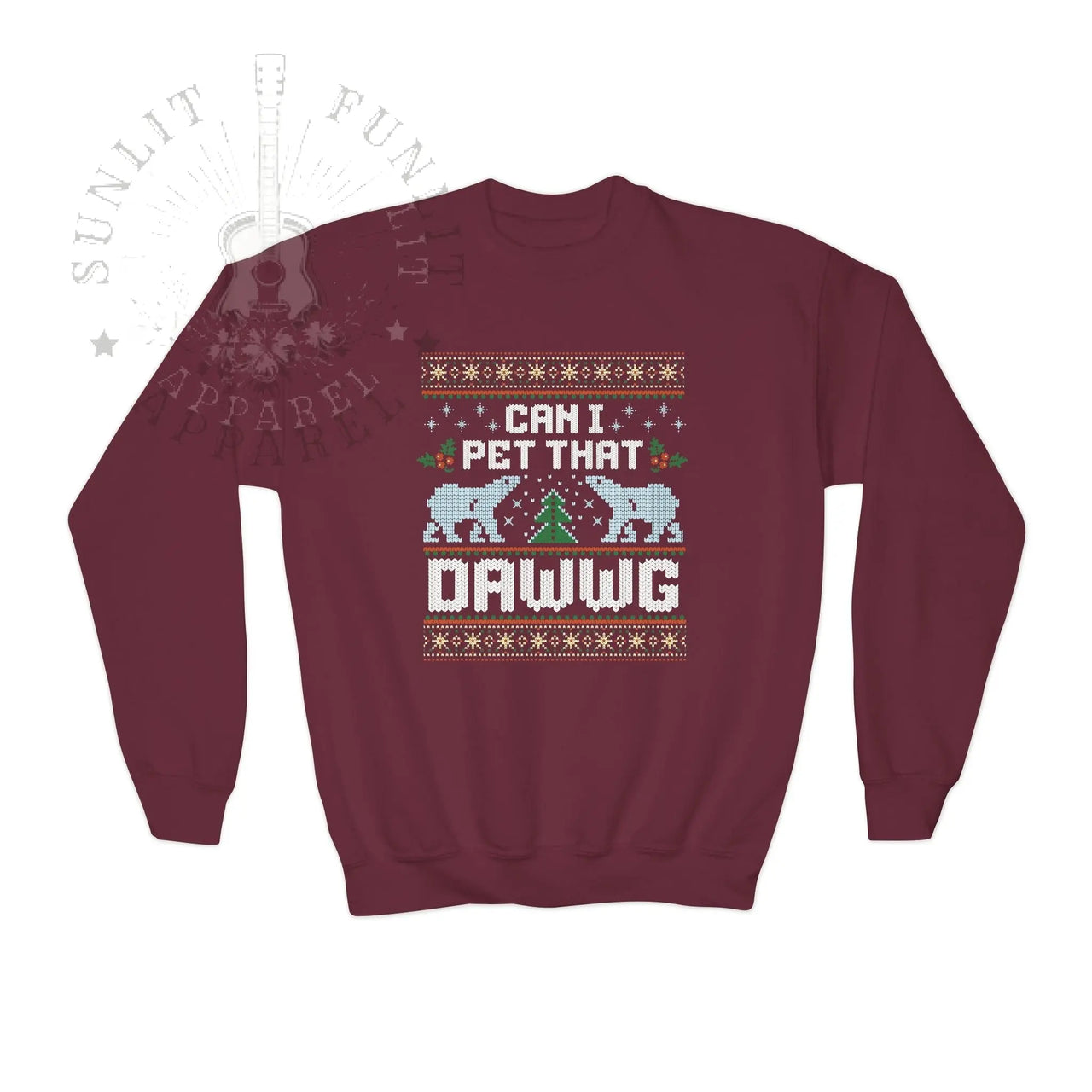Can I Pet that Dawwg Youth Christmas Meme Sweatshirt - Sunlit Funlit Country Music Tees