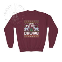 Thumbnail for Can I Pet that Dawwg Youth Christmas Meme Sweatshirt - Sunlit Funlit Country Music Tees
