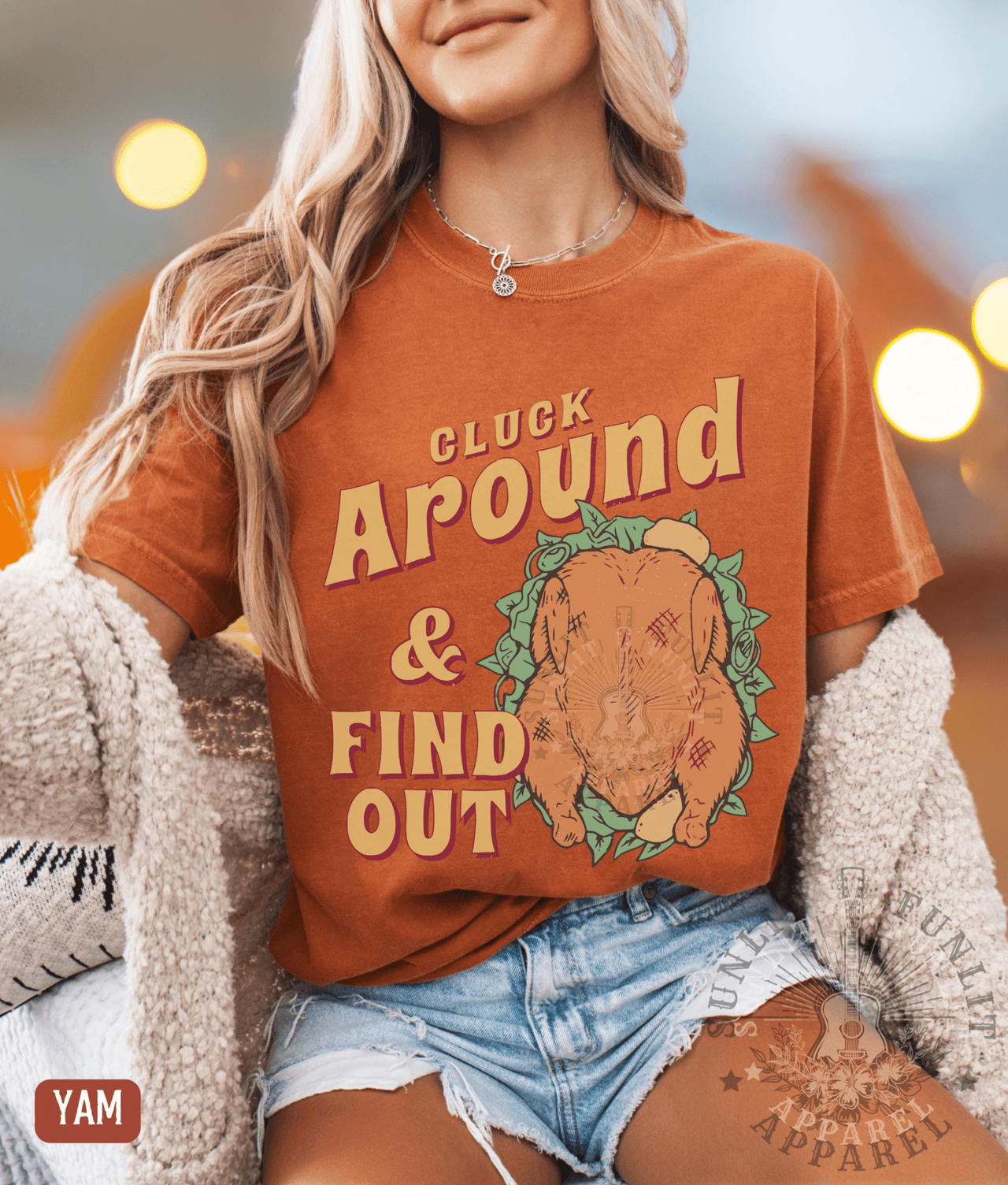 Cluck Around Find Out Funny Thanksgiving Tee - Sunlit Funlit | Graphic Tees for Country Concert Addicts