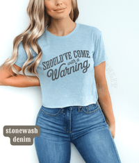 Thumbnail for Come With a Warning Wallen Concert Crop Top - Sunlit Funlit | Graphic Tees for Country Concert Addicts