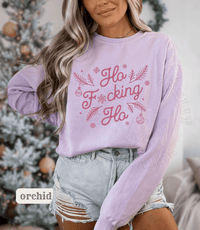 Thumbnail for Comfort Colors Ho Fcking Ho NSFW Funny Christmas Sweater - Sunlit Funlit | Graphic Tees for Country Concert Addicts