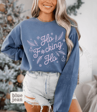 Thumbnail for Comfort Colors Ho Fcking Ho NSFW Funny Christmas Sweater - Sunlit Funlit | Graphic Tees for Country Concert Addicts