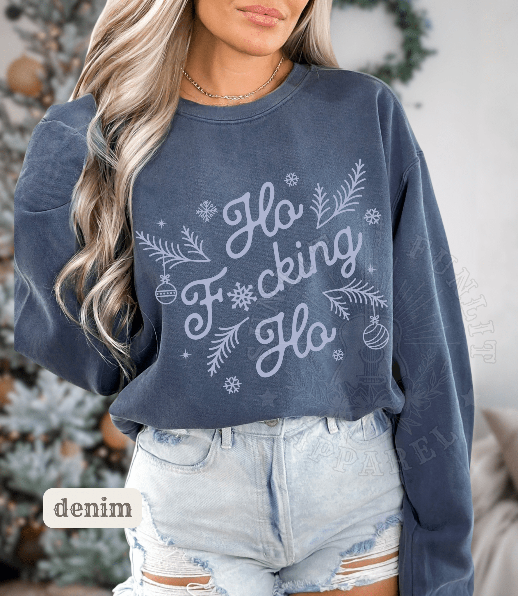 Comfort Colors Ho Fcking Ho NSFW Funny Christmas Sweater - Sunlit Funlit | Graphic Tees for Country Concert Addicts