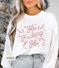 Thumbnail for Comfort Colors Ho Fcking Ho NSFW Funny Christmas Sweater - Sunlit Funlit | Graphic Tees for Country Concert Addicts