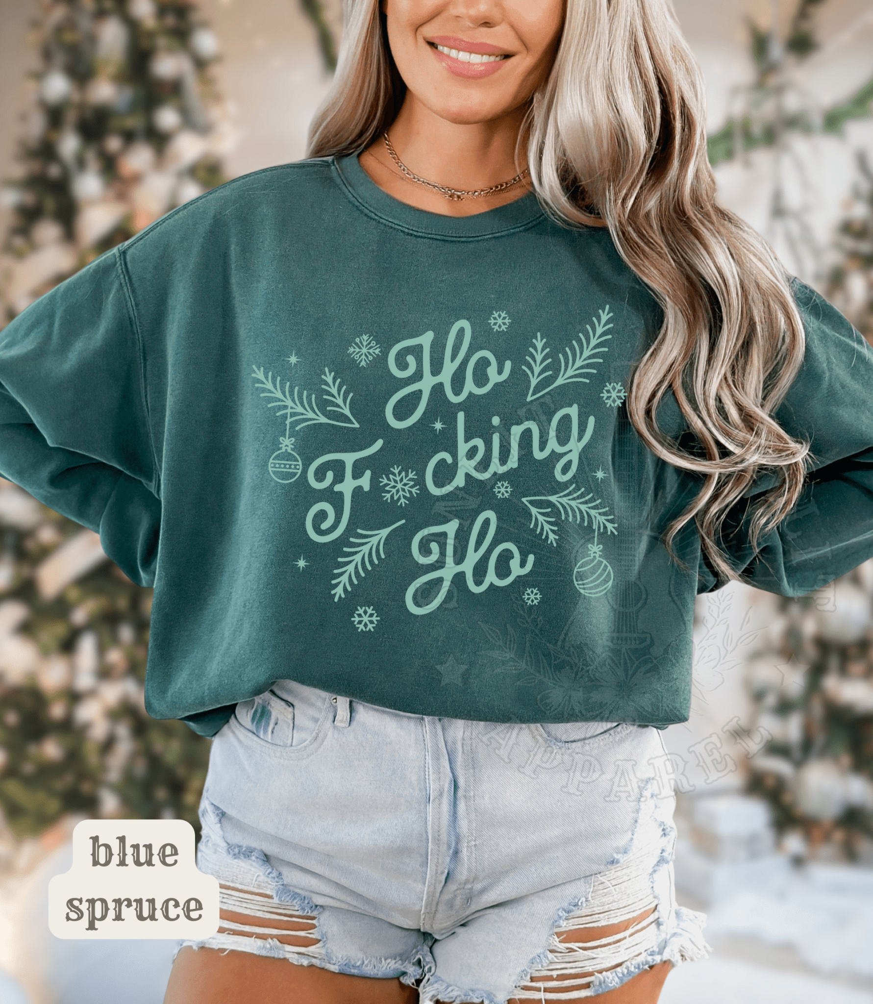 Comfort Colors Ho Fcking Ho NSFW Funny Christmas Sweater - Sunlit Funlit | Graphic Tees for Country Concert Addicts