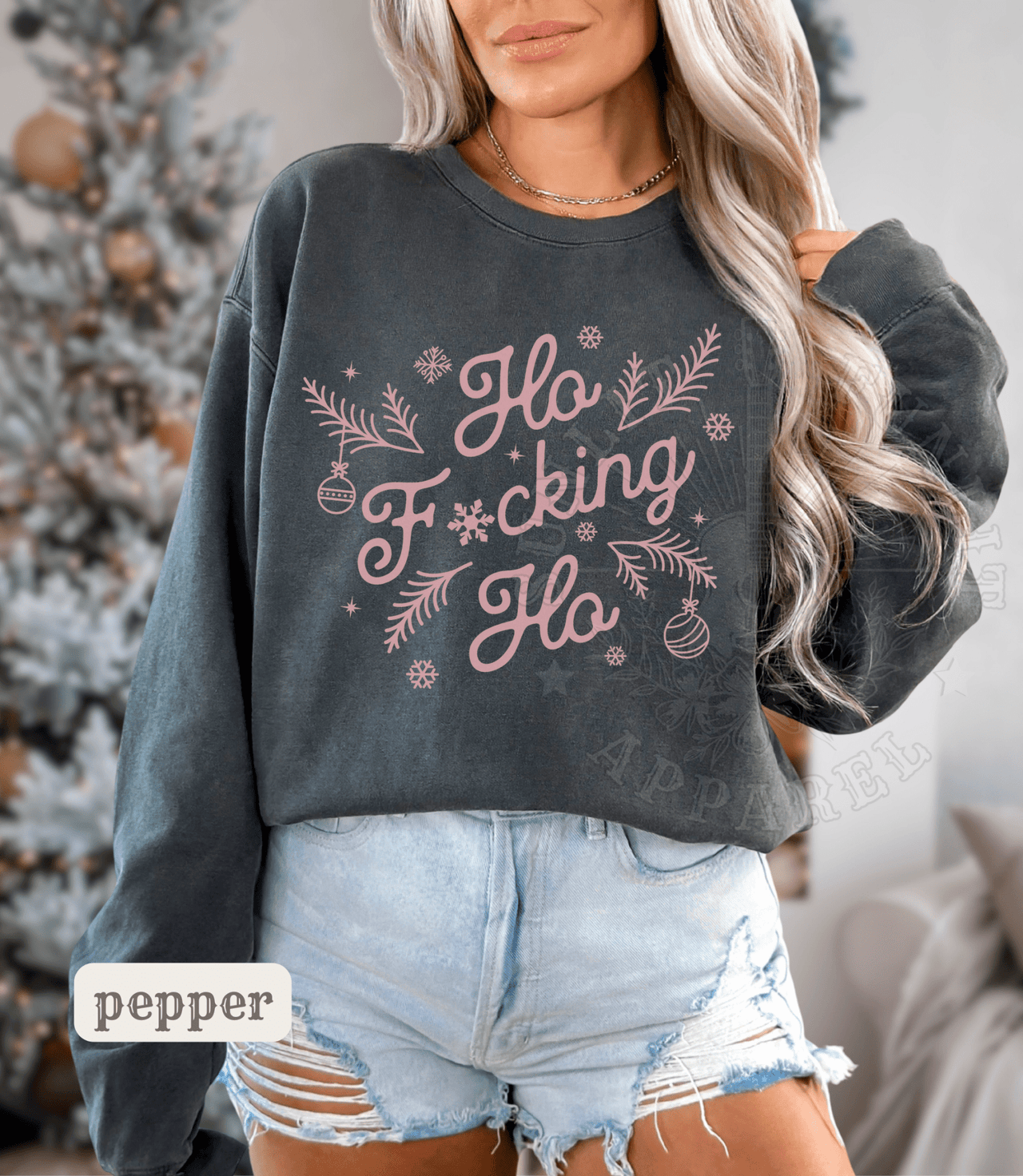 Comfort Colors Ho Fcking Ho NSFW Funny Christmas Sweater - Sunlit Funlit | Graphic Tees for Country Concert Addicts