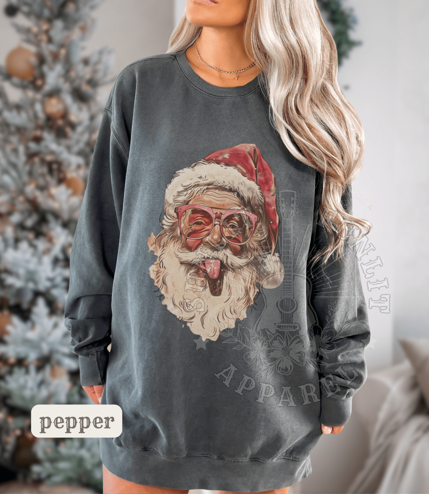 Comfort Colors Vintage Santa Tongue Funny Christmas Sweater - Sunlit Funlit | Graphic Tees for Country Concert Addicts
