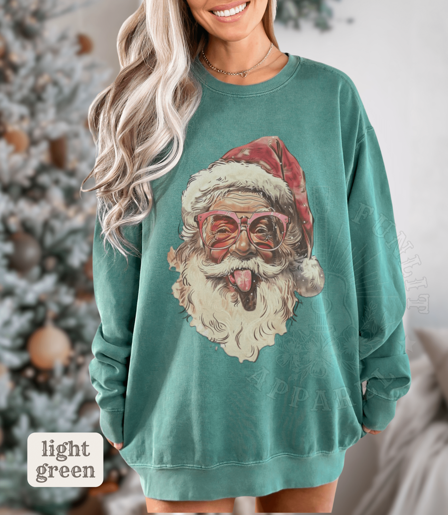 Comfort Colors Vintage Santa Tongue Funny Christmas Sweater - Sunlit Funlit | Graphic Tees for Country Concert Addicts