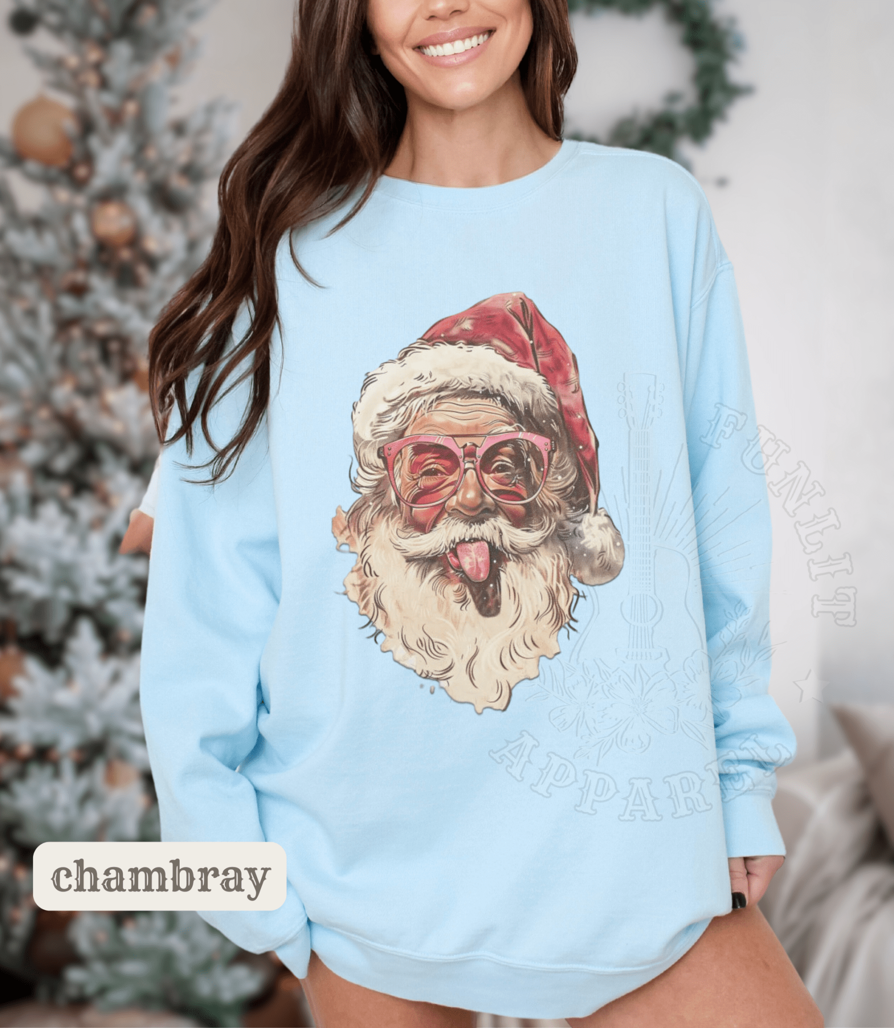 Comfort Colors Vintage Santa Tongue Funny Christmas Sweater - Sunlit Funlit | Graphic Tees for Country Concert Addicts