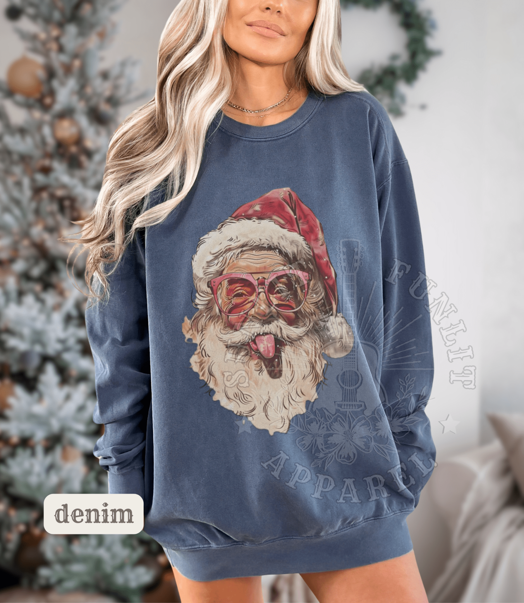 Comfort Colors Vintage Santa Tongue Funny Christmas Sweater - Sunlit Funlit | Graphic Tees for Country Concert Addicts