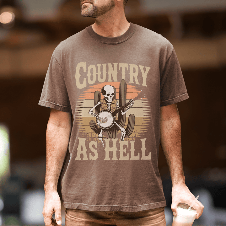 Country As Hell Skeleton Concert Shirt for Men - Sunlit Funlit | Graphic Tees for Country Concert Addicts