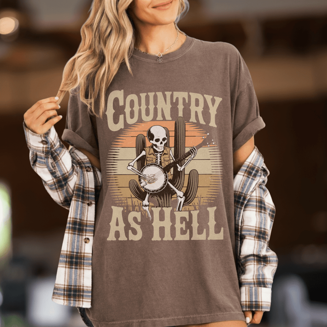 Country As Hell Skeleton Country Concert Shirt - Sunlit Funlit | Graphic Tees for Country Concert Addicts
