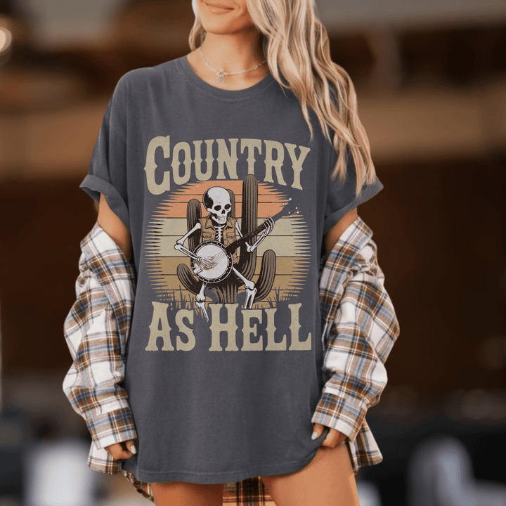 Country As Hell Skeleton Country Concert Shirt - Sunlit Funlit | Graphic Tees for Country Concert Addicts