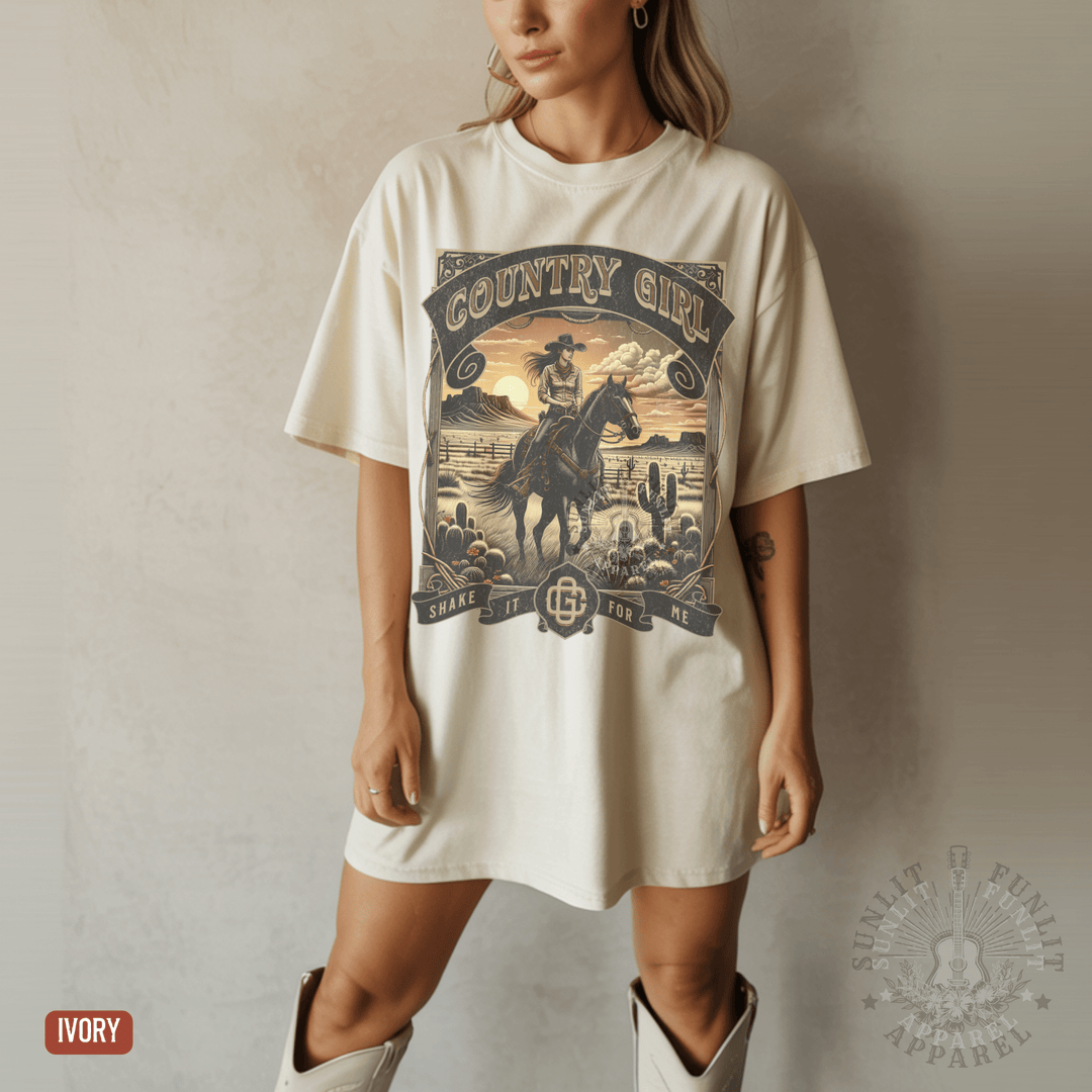 Country Girl Shake It For Me Comfort Colors Tee - Sunlit Funlit | Graphic Tees for Country Concert Addicts