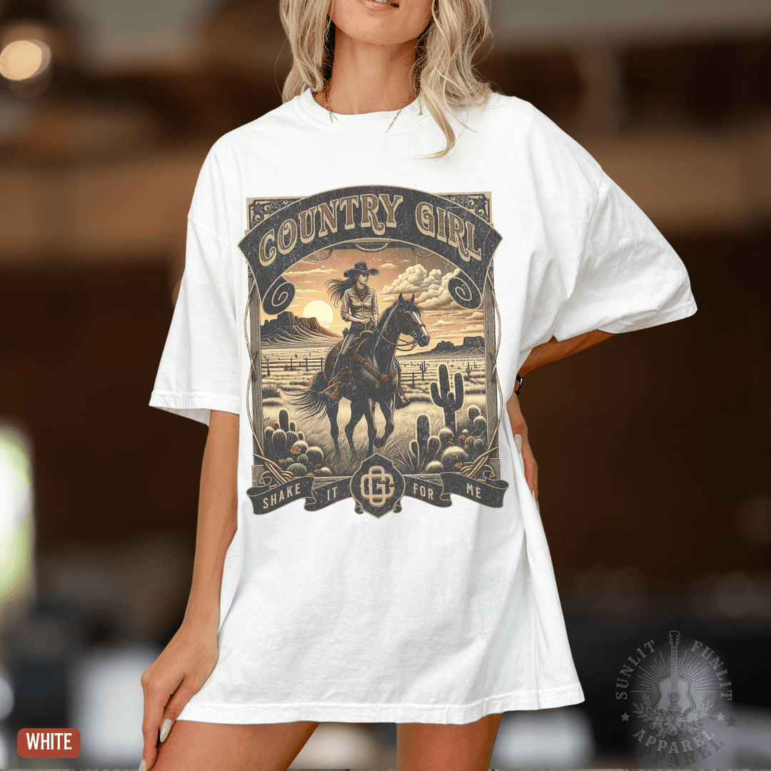 Country Girl Shake It For Me Comfort Colors Tee - Sunlit Funlit | Graphic Tees for Country Concert Addicts