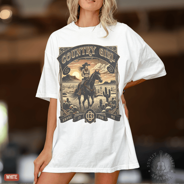 Country Girl Shake It For Me Comfort Colors Tee - Sunlit Funlit | Graphic Tees for Country Concert Addicts