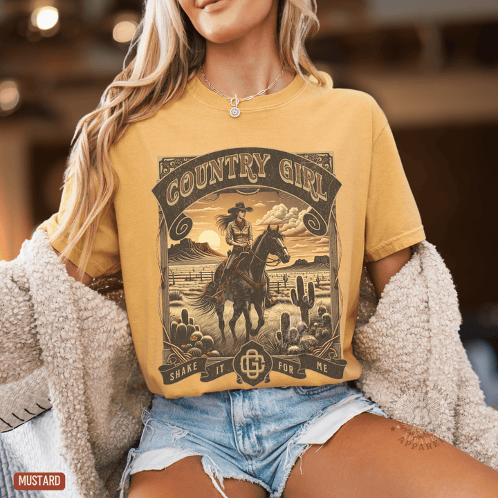 Country Girl Shake It For Me Comfort Colors Tee - Sunlit Funlit | Graphic Tees for Country Concert Addicts
