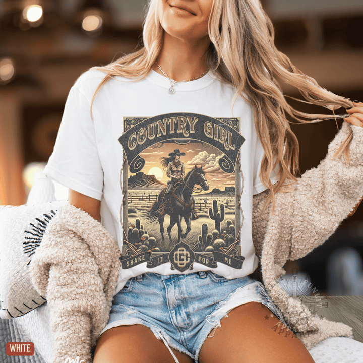 Country Girl Shake It For Me Comfort Colors Tee - Sunlit Funlit | Graphic Tees for Country Concert Addicts