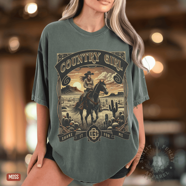 Country Girl Shake It For Me Comfort Colors Tee - Sunlit Funlit | Graphic Tees for Country Concert Addicts