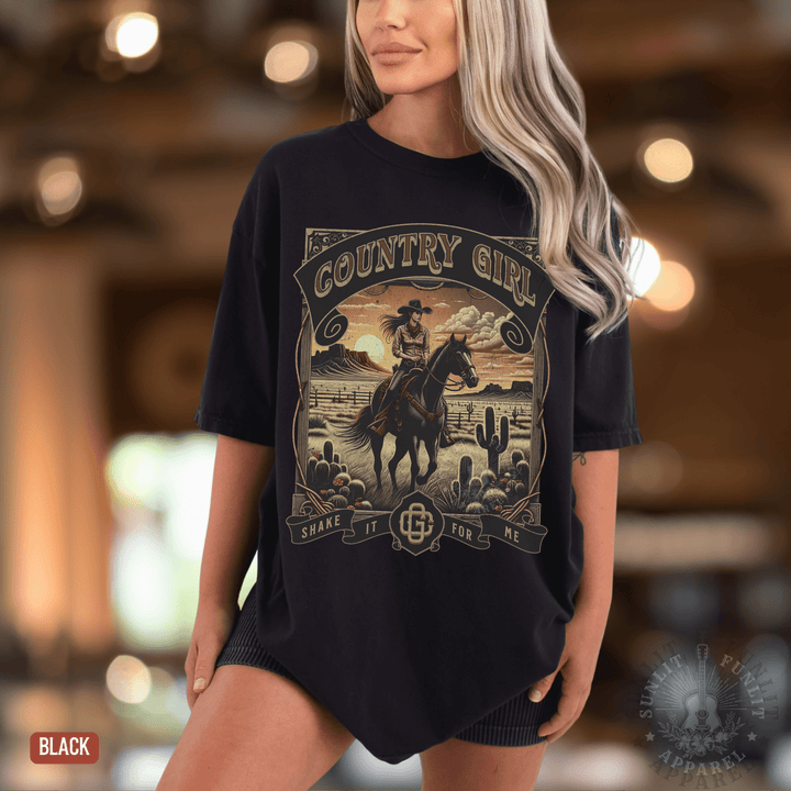 Country Girl Shake It For Me Comfort Colors Tee - Sunlit Funlit | Graphic Tees for Country Concert Addicts