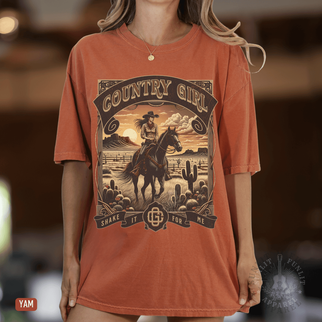 Country Girl Shake It For Me Comfort Colors Tee - Sunlit Funlit | Graphic Tees for Country Concert Addicts