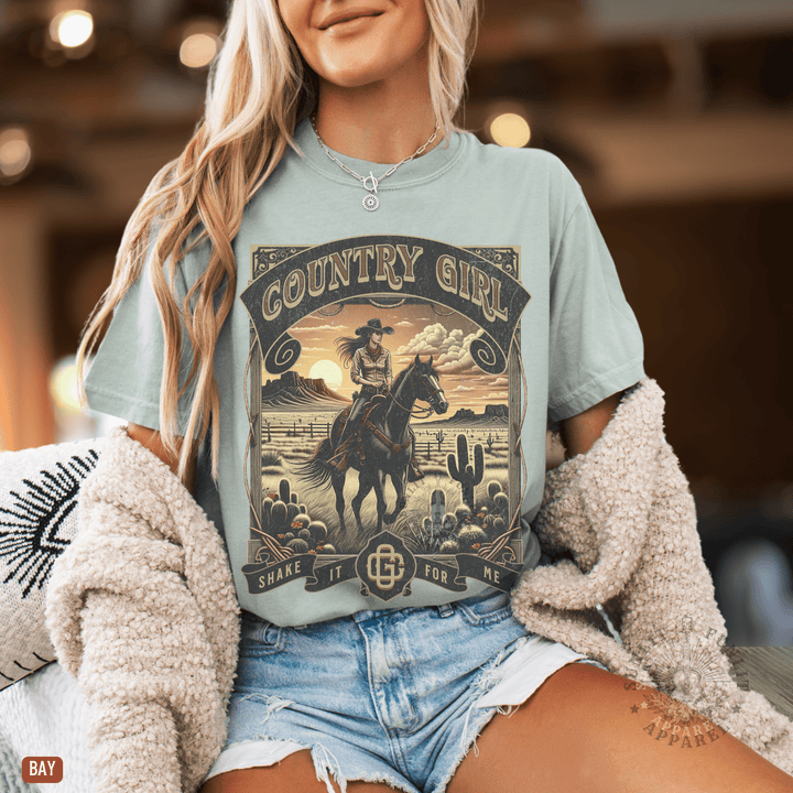 Country Girl Shake It For Me Comfort Colors Tee - Sunlit Funlit | Graphic Tees for Country Concert Addicts