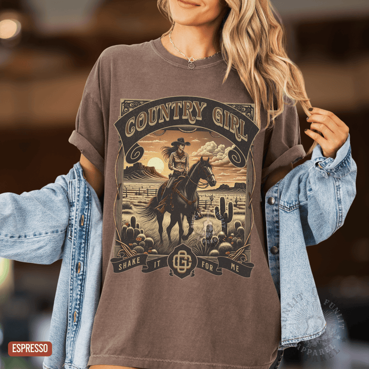 Country Girl Shake It For Me Comfort Colors Tee - Sunlit Funlit | Graphic Tees for Country Concert Addicts
