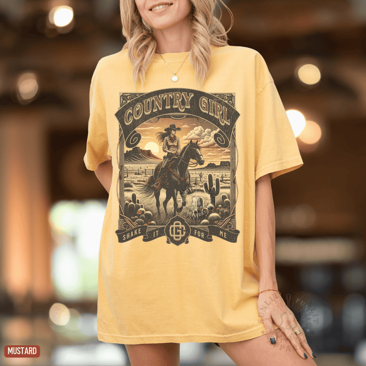 Country Girl Shake It For Me Comfort Colors Tee - Sunlit Funlit | Graphic Tees for Country Concert Addicts