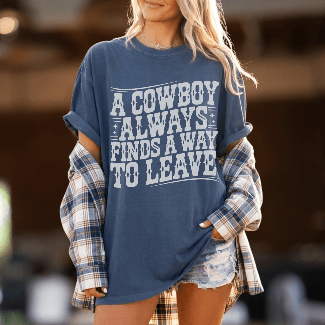 Cowboys Always Leave Comfort Colors Concert Tee - Sunlit Funlit | Graphic Tees for Country Concert Addicts