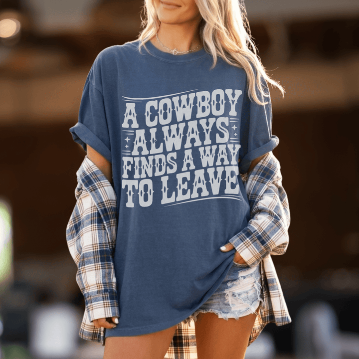 Cowboys Always Leave Comfort Colors Concert Tee - Sunlit Funlit | Graphic Tees for Country Concert Addicts