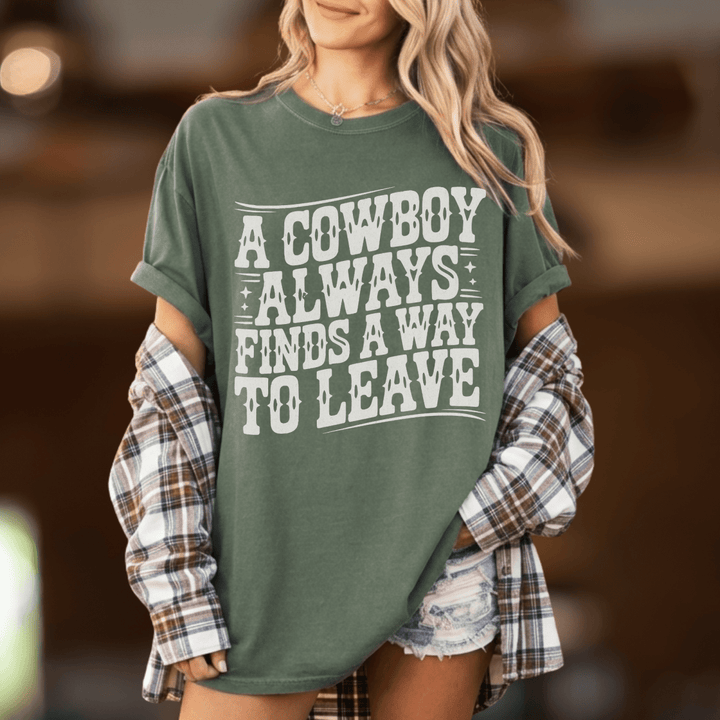 Cowboys Always Leave Comfort Colors Concert Tee - Sunlit Funlit | Graphic Tees for Country Concert Addicts