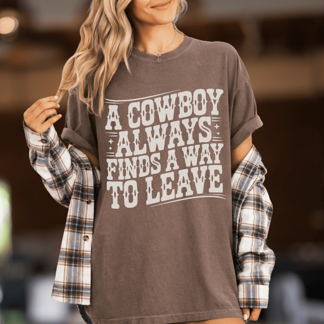 Cowboys Always Leave Comfort Colors Concert Tee - Sunlit Funlit | Graphic Tees for Country Concert Addicts