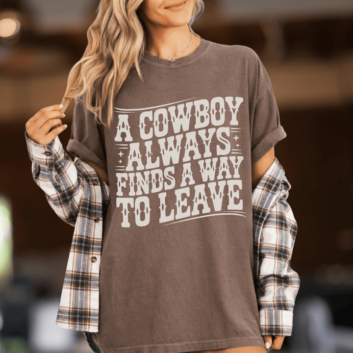 Cowboys Always Leave Comfort Colors Concert Tee - Sunlit Funlit | Graphic Tees for Country Concert Addicts