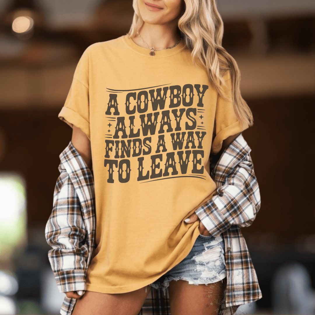 Cowboys Always Leave Comfort Colors Concert Tee - Sunlit Funlit | Graphic Tees for Country Concert Addicts