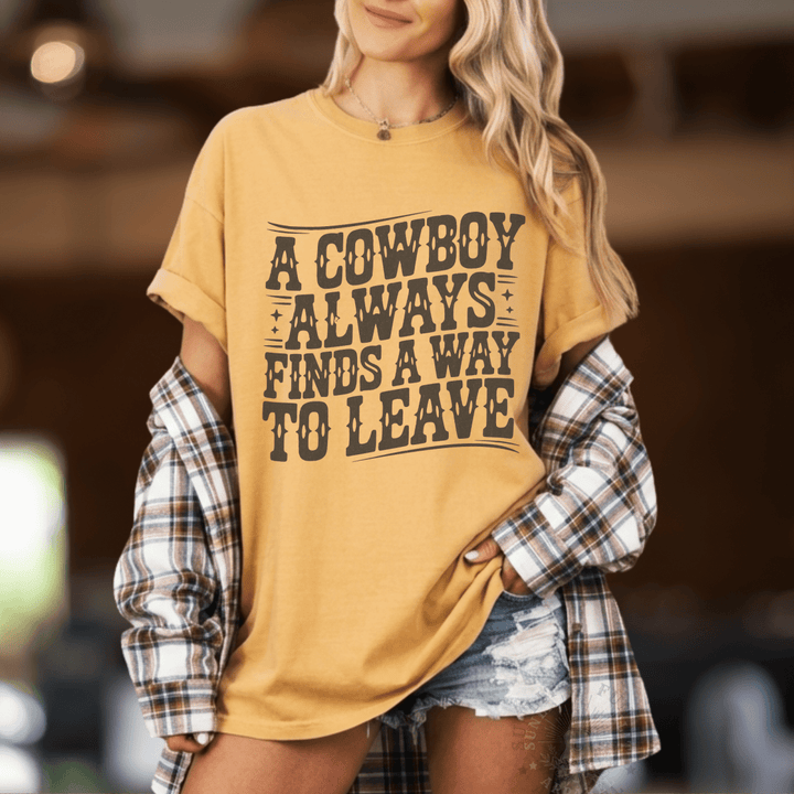 Cowboys Always Leave Comfort Colors Concert Tee - Sunlit Funlit | Graphic Tees for Country Concert Addicts