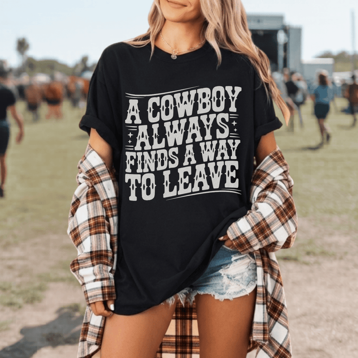Cowboys Always Leave Comfort Colors Concert Tee - Sunlit Funlit | Graphic Tees for Country Concert Addicts