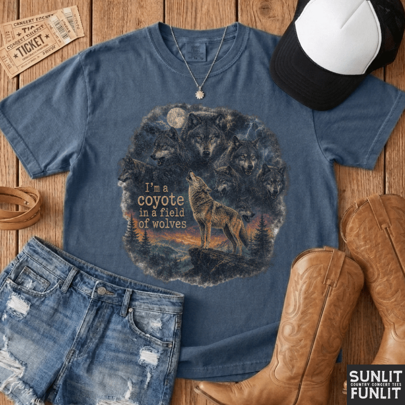 Coyote in Field of Wolves Retro T-Shirt