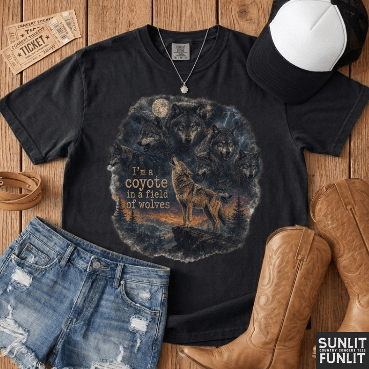 Coyote in Field of Wolves Retro T-Shirt